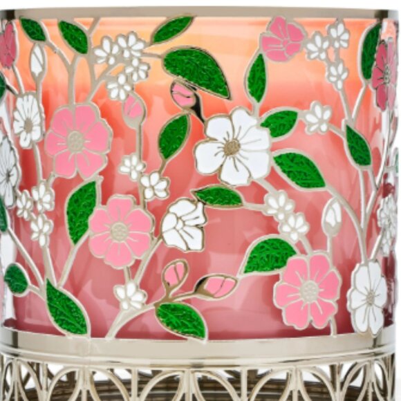 Bath And Body Works PINK FLOWERS 3 Wick Candle Holder Bath Body Works Floral NWT - Picture 1 of 1